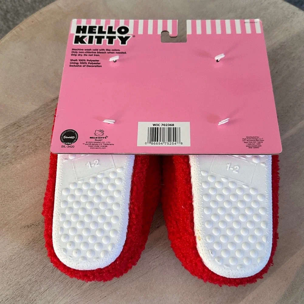 Hello Kitty Kids Red Sherpa Faux Fur Slippers Size 1-2 S/M Sanrio New